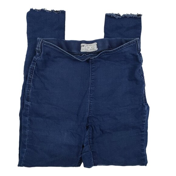 Free People Dark Wash Blue Jeans Size 27 Raw Hem Skinny Leg Distressed Pull-On - Picture 2 of 14